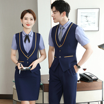 Hotel catering waiter work clothes Short-sleeved mens and womens summer front desk cashier staff clothing professional clothing horse clip suit
