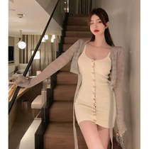 Foreign colorful knitted air-conditioned shirt thin coat temperament goddess Fan rose knitted dress suit women