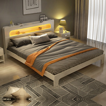 Fuyu modern simple solid wood double bed shelf 1 5 meters 1 8 economic small apartment Nordic bedroom master bedroom tatami