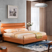 Longlefu high-end imported double leather bed storage orange bed master bedroom furniture leather bed modern atmosphere fashion