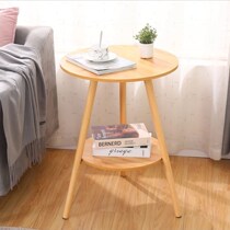 Nordic bilayer tea table minimalist modern small family style living room solid wood tea table bedroom bedside table mini small round table