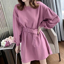 Waist lace-up sweater womens dress spring and autumn new fashion foreign style age-reducing jacket fat mm thin top