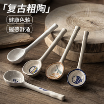 Ceramic spoon household Japanese tableware drink tablespoon small spoon high value in wind creativity crude ceramic hand painted tablespoon