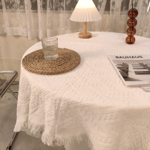 Japanese table mat pure white tea table table tablecloth tea art big round tablecloth retro tea table mat ins tea table tablecloth