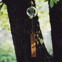 Japanese Japanese text wind chimes Solid wood glass wind gift pendant Japanese small pendant Creative bedroom pendant