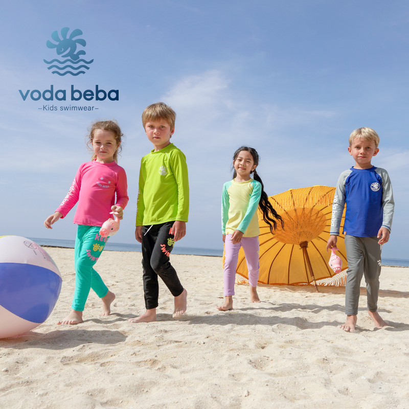 Vodabeba 子供用水着女の子男の子スプリット日焼け止め速乾性長袖ズボンティーンエイジャーワンピーストップパンツ