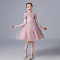 Childrens dress Princess dress Summer foreign style puffy yarn Catwalk Piano playing high-end little host girl dress
