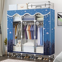  Simple wardrobe assembly common clothes cabinet Steel pipe thickened reinforced all-steel frame fabric wardrobe double thickened storage cabinet