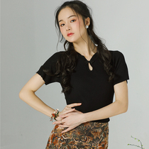 Hibiscus Continues 2022 New Spring Black Knitted Cheongsam Jacket Retro Chinese Style Joker B458
