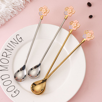 Japanese ins Net red 304 stainless steel cherry blossom coffee spoon creative cute long handle mixing spoon dessert spoon small round spoon