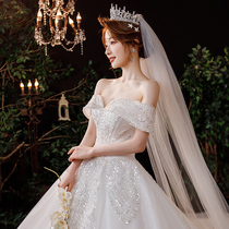 French wedding dress 2021 new bride main yarn one-shoulder simple atmosphere luxury trailing high-end summer