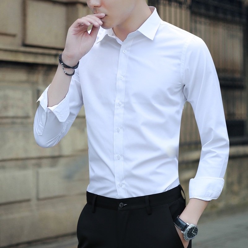 Men's Long Sleeve Spring Autumn White Shirt Business Professional Dress Casual Half Sleeve Suit Shirt Short Sleeve Blue Black Work Dress Inches