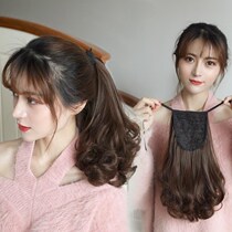  Real hair Ponytail A small amount of light wig female realistic strap type girl pear flower long curly hair large wave hair piece imitation