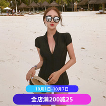 Swimsuit female summer conservative 2021 New Korean ins ins slim belly with chest pad short sleeve sexy swimsuit