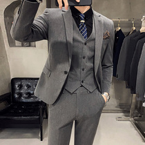 Casual suit mens jacket tide Korean version of slim three-piece suit suit mens suit British handsome groom wedding dress