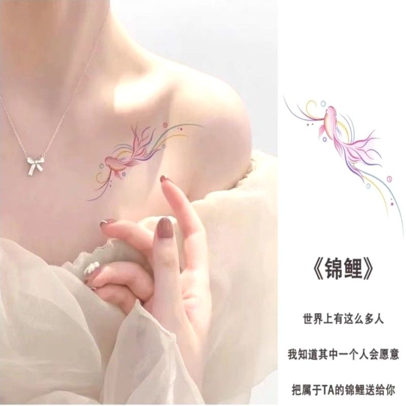Pink Girl Collar Koi Tattoo Sticker Waterproof and Durable Personalized Flower Arm Spicy Girl Decal
