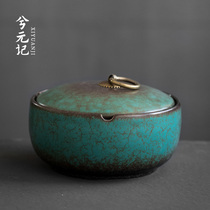Vintage Japanese style peacock green ashtray Ceramic home living room office ashtray with cover creative personality anti-fly ash