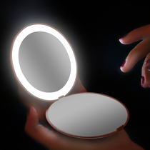 Net red hand-held folding small mirror portable led makeup mirror Female with light fill light beauty mirror cute portable double-sided