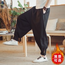 Autumn and winter Chinese style linen mens pants loose size mens fat pants Harlem pants lantern pants trend