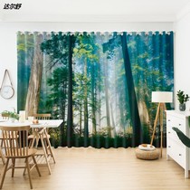 Custom personality primeval forest string sky tree landscape bedroom floating window living room curtain gauze curtain semi-full shading