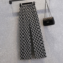 Korean plaid elastic waist casual pants womens autumn 2021 new thin straight wide leg pants fat sister pants women