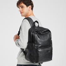 Europe station mens shoulder bag leather casual large capacity backpack first layer cowhide business computer bag Travel tide bag
