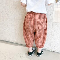 Girl Loose Seven-minute Pants Summer Children Pants Baby Thin-proof Mosquito Pants Korean Version Plaid Casual Pants Large Pp Pants