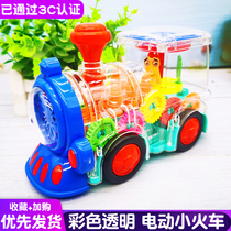 Electric small train universal transparent model boy sound puzzle gear music Light Electric childrens toy car