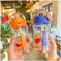 Water cup silicone straw bomb cover plastic cup Korean outdoor sports students hipster men and women couples portable cup