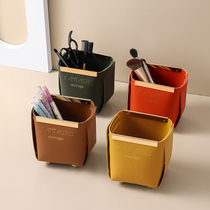 Nordic creative ins extravagant high-end leather pen holder office desktop storage bucket remote control storage box pen barrel