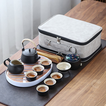 Black pottery travel kung fu tea set fast guest one pot four Cup carrying bag small outdoor Japanese mini home simple