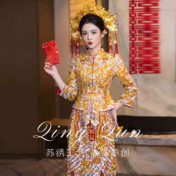 【褂皇】龍鳳褂 クワンカワ3XL 花嫁衣装 金刺繍 豪華セット 頭飾り付き 美品 褂皇】龍鳳褂 クワンカワ3XL 花嫁衣装 金刺繍 豪華セット 頭飾り付き 美