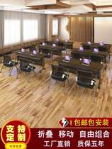 Fashion folding training table and chair combination staff table with wheels double office flip table tutorial class home shift