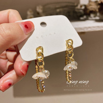 925 Silver Needle Korean Fashion Exaggerated Diamond Pearl Flower Earrings Long earrings Net red temperament design ear ornaments