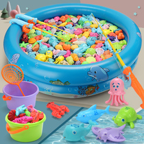 Double Shell Fishing Toy Children Puzzle 1-2 years old 3 boys 4 girls 6 one and a half year old Baby Pool Magnetic luminous rod Large size