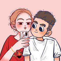 American Q version of comics hand-painted head cartoon cute funny head couple head portrait set illustration