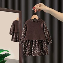 Girls floral dress spring and autumn dress foreign style princess dress 2021 baby fashion new childrens net red two-piece set