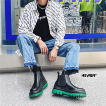 Chelsea Martin boots male green bottom smoke pipe short boots heightening thick bottom high helping overalls Leather Boom Mens Boots Spring