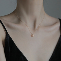 Korea 925 silver necklace female retro geometric circle clavicle chain ins simple temperament necklace Student tide pendant