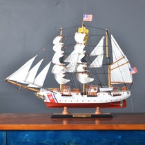 Smooth wooden sailing boat model Mediterranean style decorative living room ornaments large craft gift birthday gift