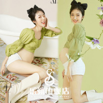 Pregnant women take pictures pregnant mommy Korean theme clothing clothing fresh green cute photography pregnant women photo photo clothing