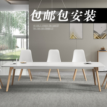 Conference table Simple modern Nordic style long negotiation table Solid wood foot workbench Rectangular office desk and chair combination