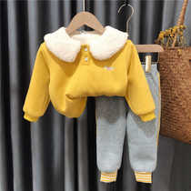Girls autumn and winter plus velvet set 2021 New Baby foreign style leisure baby thick two-piece childrens winter cute