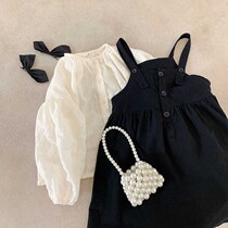 Girls dress dress dress Spring 21 new foreign style children Girl strap skirt bubble sleeve shirt two-piece set