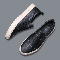 Mens shoes 2021 new spring and autumn large size leather shoes mens pedal casual shoes mens trendy shoes Korean version of the trend Board Shoes