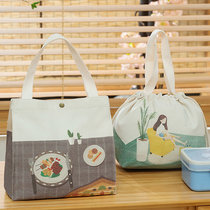 Canvas lunch box bag portable Japanese insulated bag large capacity to work with rice tote bag