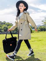 Girls windbreaker coat 2021 new autumn childrens foreign fashion coat long English style coat