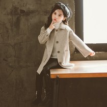 Girl coat 2021 New Tide autumn dress childrens foreign woolen coat girl Korean coat woolen coat