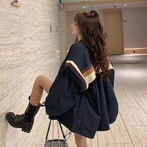 Autumn Korean version 2020 new design sense knit stripes loose long baseball suit long sleeve jacket jacket women