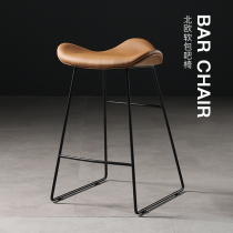 Nordic industrial style bar chair Light luxury bar chair Simple modern Wrought iron high foot stool Household PU leather high foot dining chair